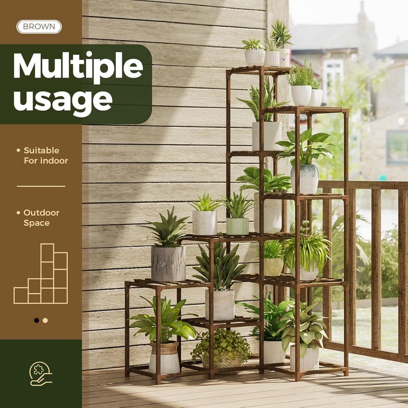 Bamworld 55“ Tall Plant Stand Indoor Outdoor Corner Plant Shelves Wood Plant Holder for Living Room Flower Stand Plant Rack for Multiple Plants Living Room Patio Balcony Garden - Image 3